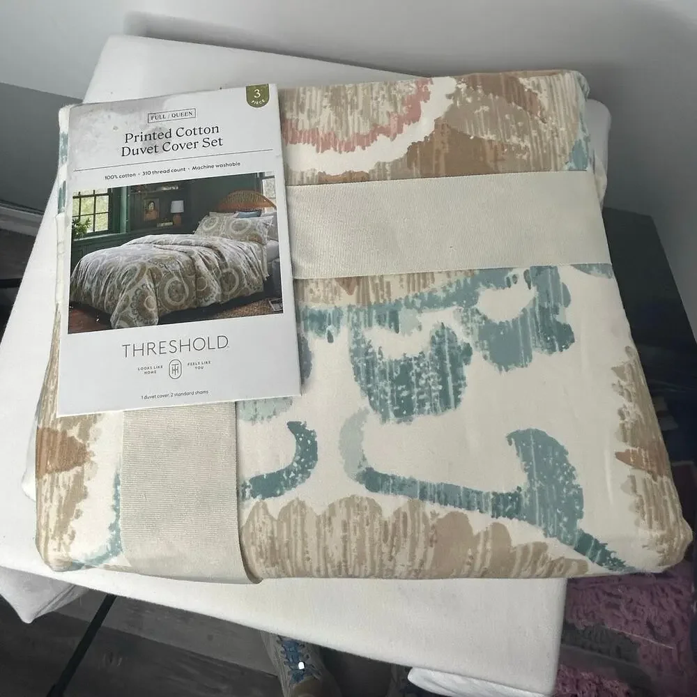 Threshold Printed Cotton Duvet Cover Set Full Queen 3pc Coastal Boho NIP